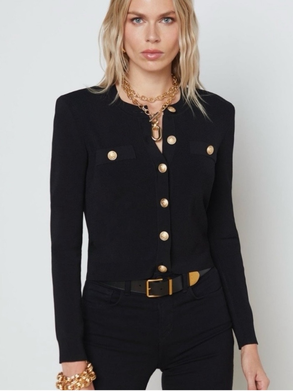 L'AGENCE Black Knit Jacket with Gold Buttons